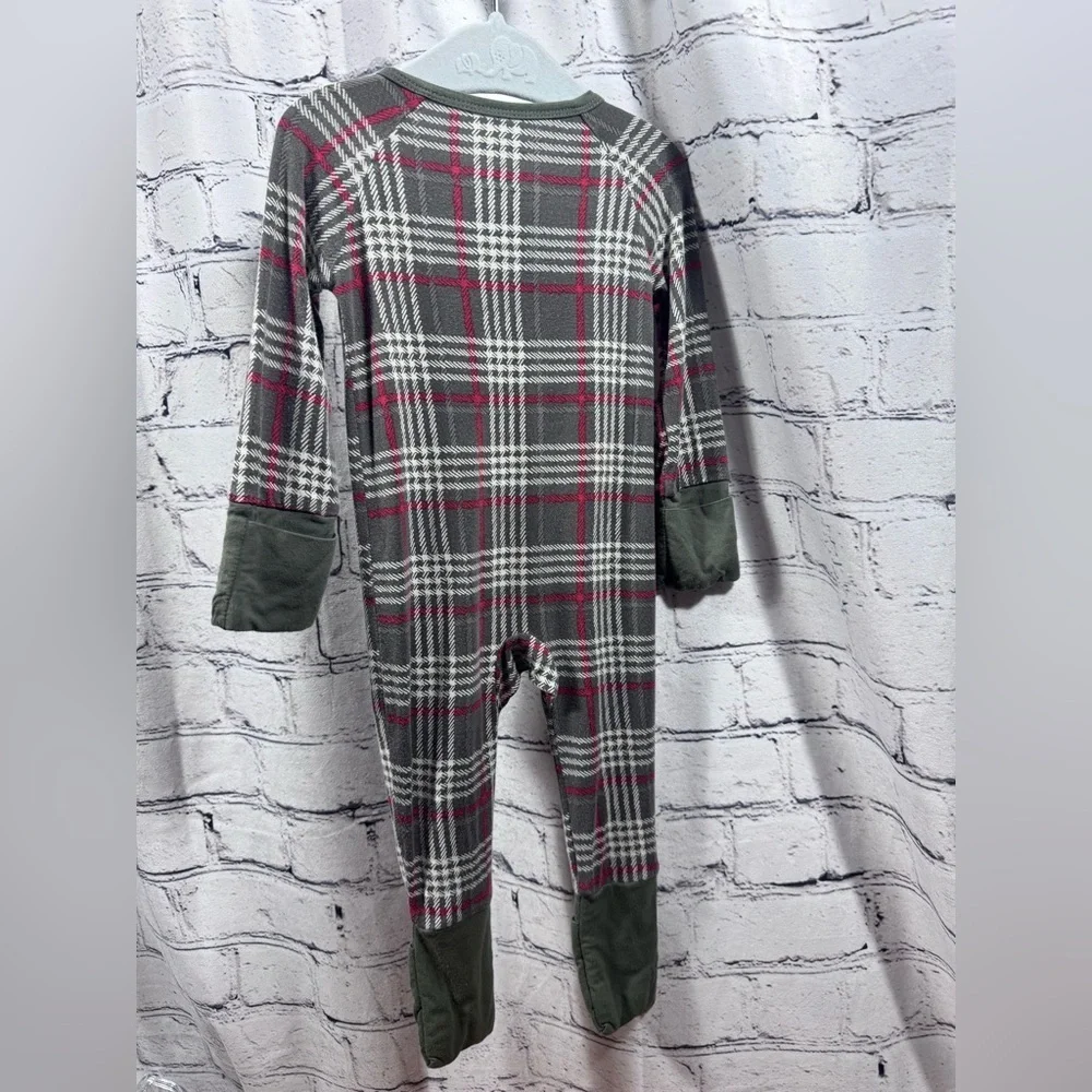 Mebie Baby Plaid Baby Onesie with Green Accents
